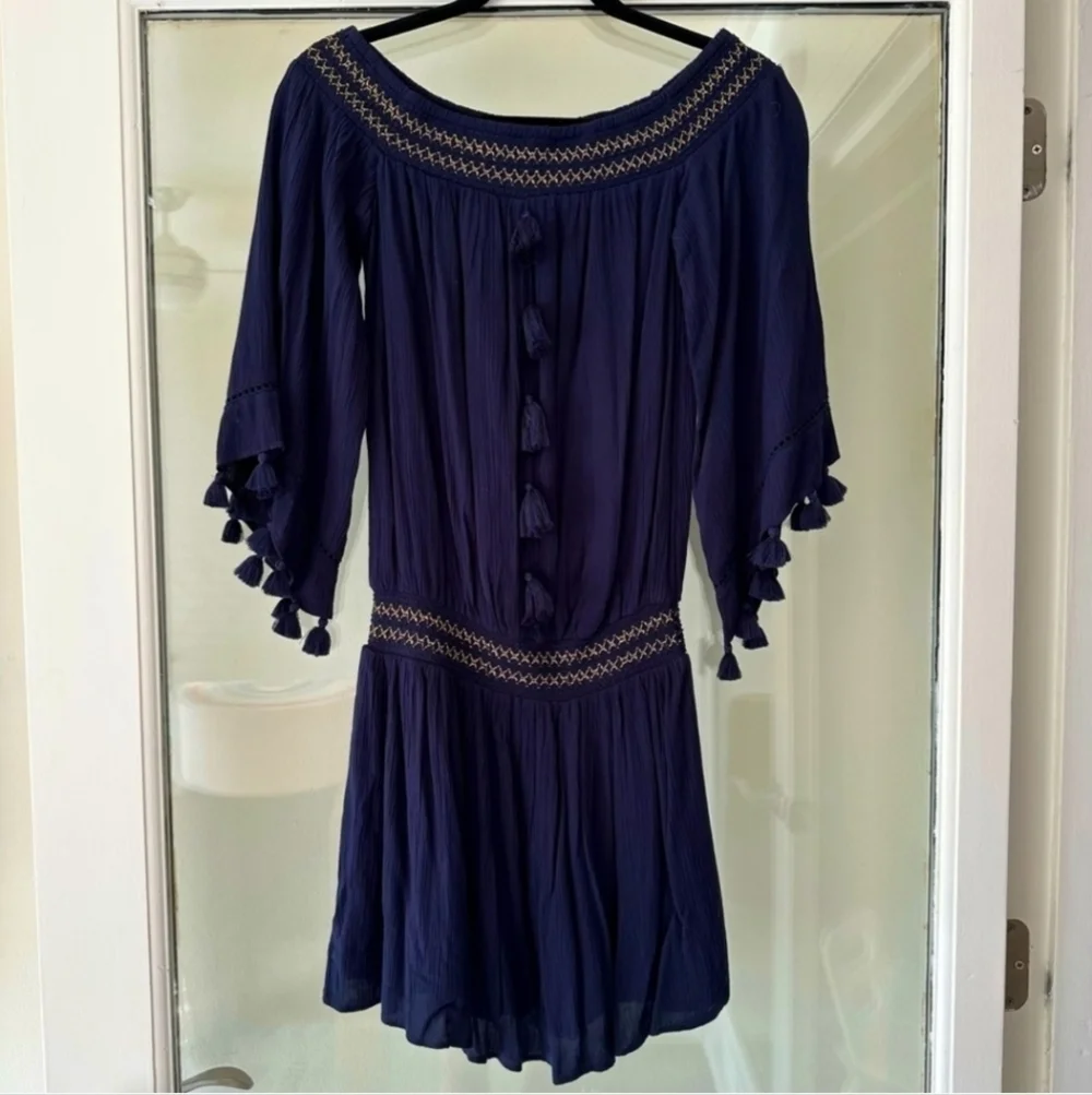 Lilly Pulitizer Joelle Navy Blue off the shoulder Minidress with XXS - Picture 3 of 11